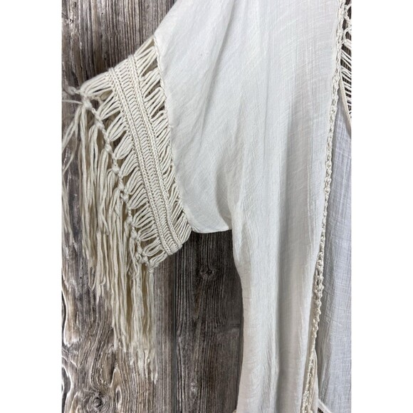 Rebellion Crochet Cardigan Womens Sm Open Knit Duster Fringe Boho Festival Retro - Picture 3 of 12